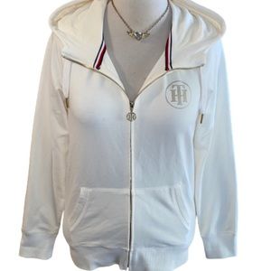 Tommy Hilfiger Ivory Full Zip Studded Logo Hoodie